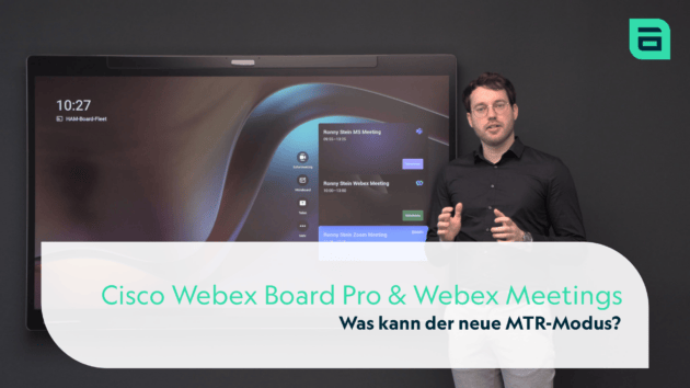 Ein avodaq Kollege erläutert die Funktionen im Webex Meetings mit dem Cisco Board Pro im MTR-Modus