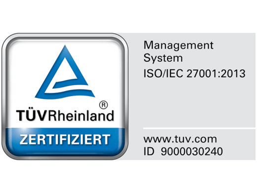 Logo TÜV Rheinland ISO/IEC 27001:2013 zertifiziert